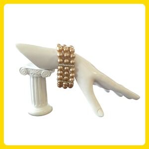 Vintage Elegant Gold Faux Pearl & Rhinestone Stretch Bracelet‎ Chunky Style